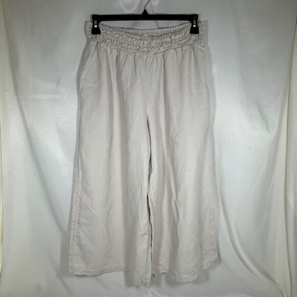Anthropologie Pants - Anthropologie 100% Linen Summer Boho Pants Women's M Wide-Leg Elastic Waist